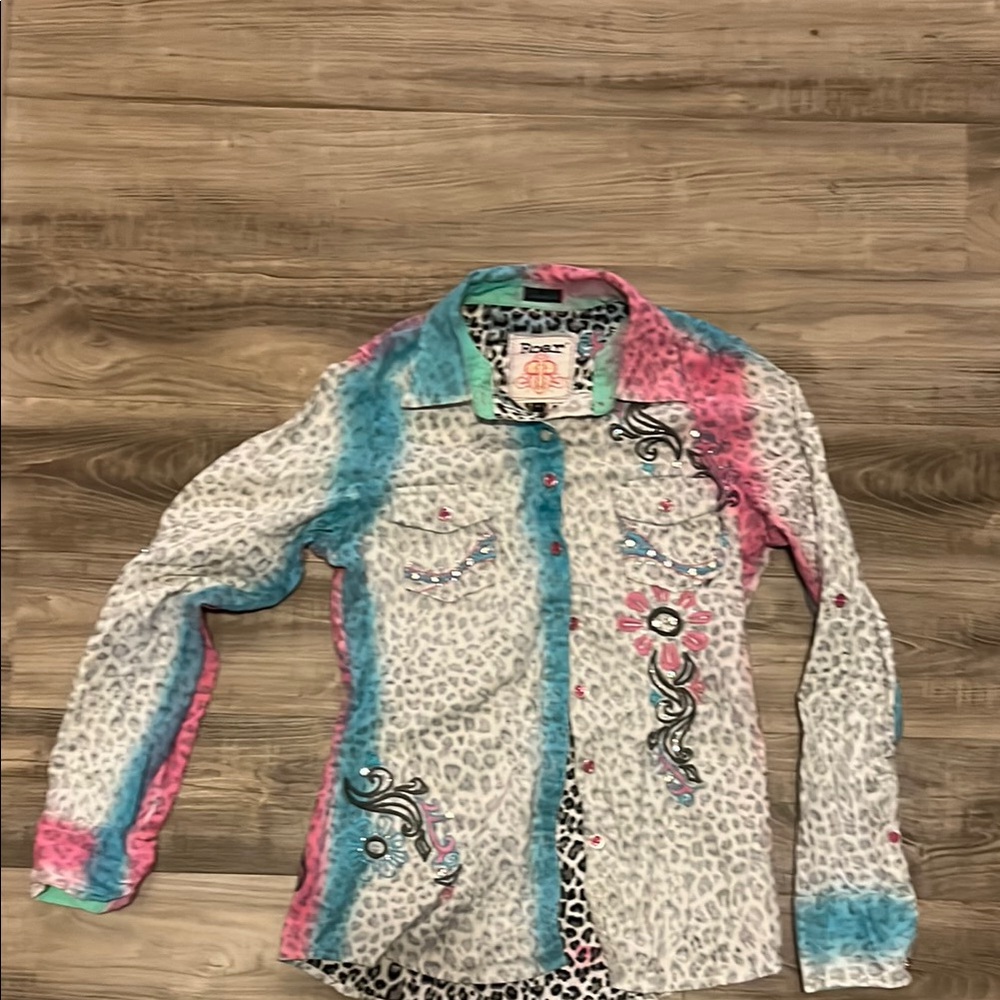 Rock & Roll Cowgirl Multicolor Leopard Print Shirt